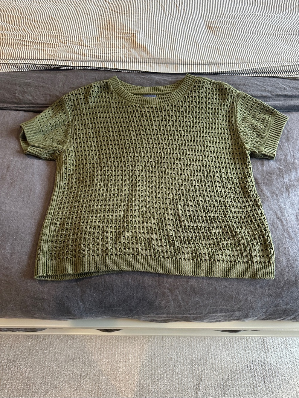 Lands' End Olive Open-Knit Short Sleeve Top